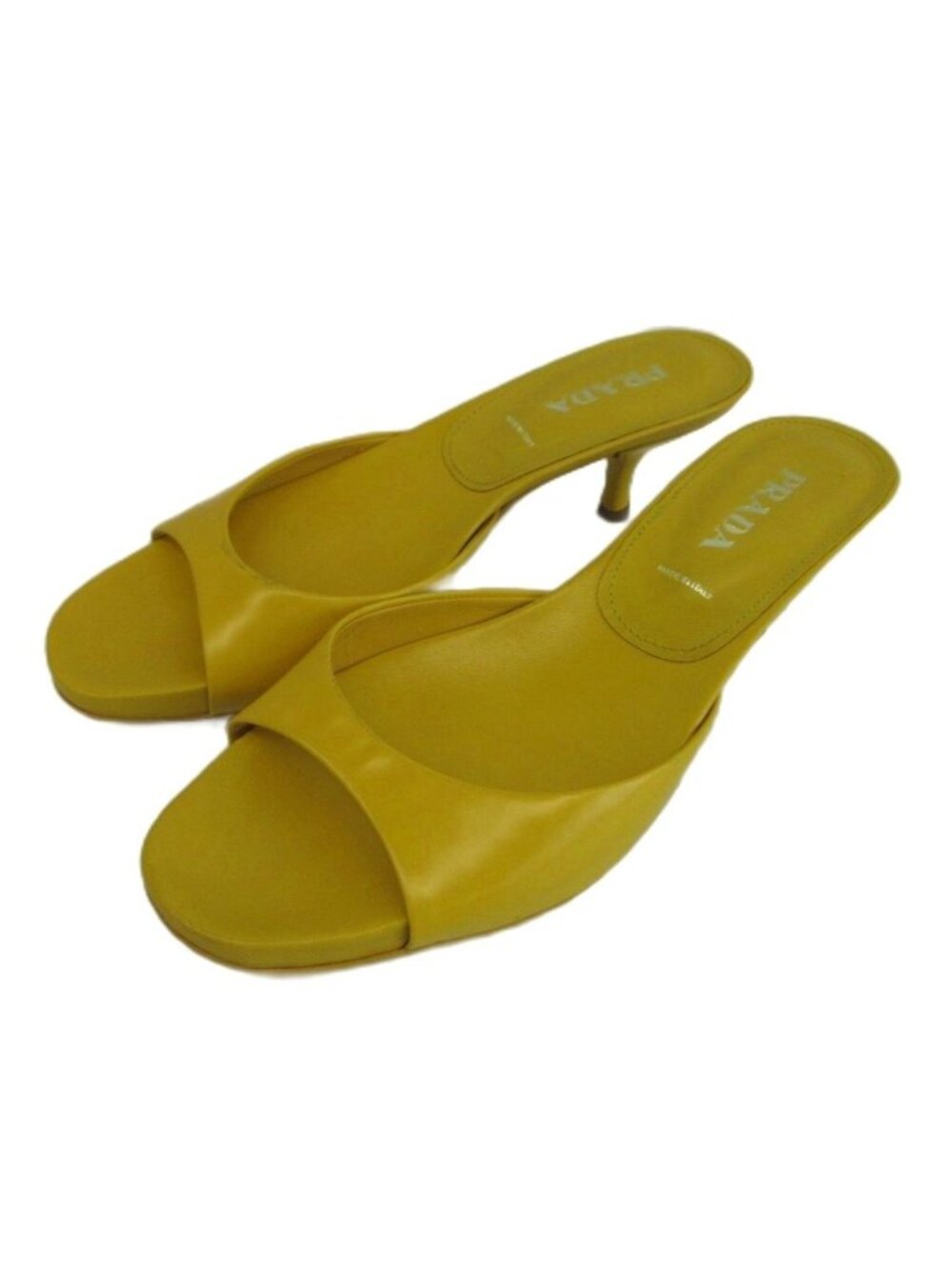 Prada Sandals Smooth Leather Open Toe Middle Heels Yellow
